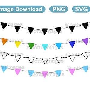 Triangle Bunting Image: Black, Rainbow, Outline (SVG, PNG Digital Download)