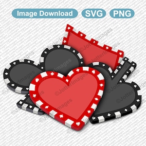 Pile of Casino Chip Style Playing Card Deck Suit Symbols - Picture Image File Download SVG, PNG, Clipart, Transparent Background