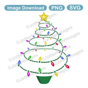 Image de guirlandes lumineuses multicolores avec arbre de Noël, clipart, SVG, PNG à télécharger