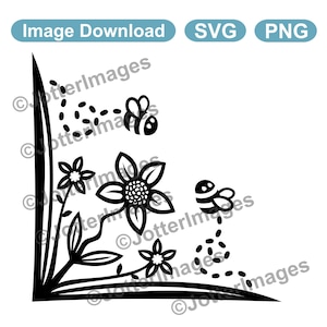 Floral with Bees Page Corner Flourish Decoration Image Download SVG, PNG Transparent Background
