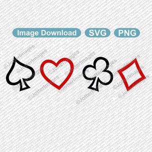 Playing Card Suits Outline Image Downloads - Clip Art, Cut Files, SVG, PNG Transparent Background - Spades, Hearts, Clubs, Diamonds Symbols
