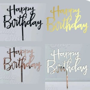 Cake Topper Birthday Party Happy Decoration Acrylic Gold, Rose Gold, Silver, Black