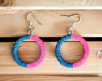 Neon Beaded Hoop Earrings: Delica Beads