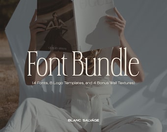 May include: A white and beige font bundle with the text "Font Bundle" and "(4 Fonts, 8 Logo Templates, and 4 Bonus Wall Textures)" and the text "BLANC SALVÁGE" at the bottom.