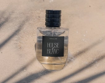 House of Blanc Perfume Bottle Mockup | Realistic Mockup | Beach Mockup | Shadow Mockup | Package Mockup | Mockup Templates | Mockup Bottle