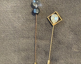Vintage Mid-Century Hat Pin Duo | Rhinestone & Lucite Beaded