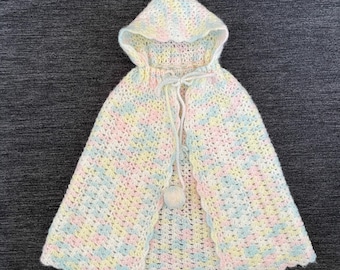 Vintage 1960s Crochet Hooded Life-Sized Doll Poncho / Cape