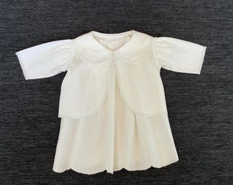 Vintage 1940s White Embroidered and Lace Infant Dress and Jacket Set
