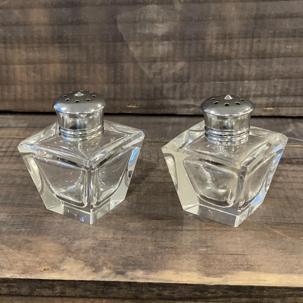 Vintage 1960s square MCM glass salt and pepper shaker set