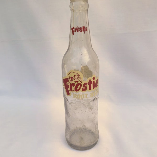 Vintage 60s Frostie Root Beer bottle, 12 oz ACL