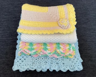 Vintage 1970s Handmade Crochet & Knit Baby Blankets