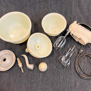 Vintage 1946 Hamilton Beach mixer model G with custard glass accessories