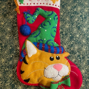 Dimensions Christmas Felt Stocking &quot;Festive Kitty Stocking&quot; 8130 Handmade Completed Finished Product
