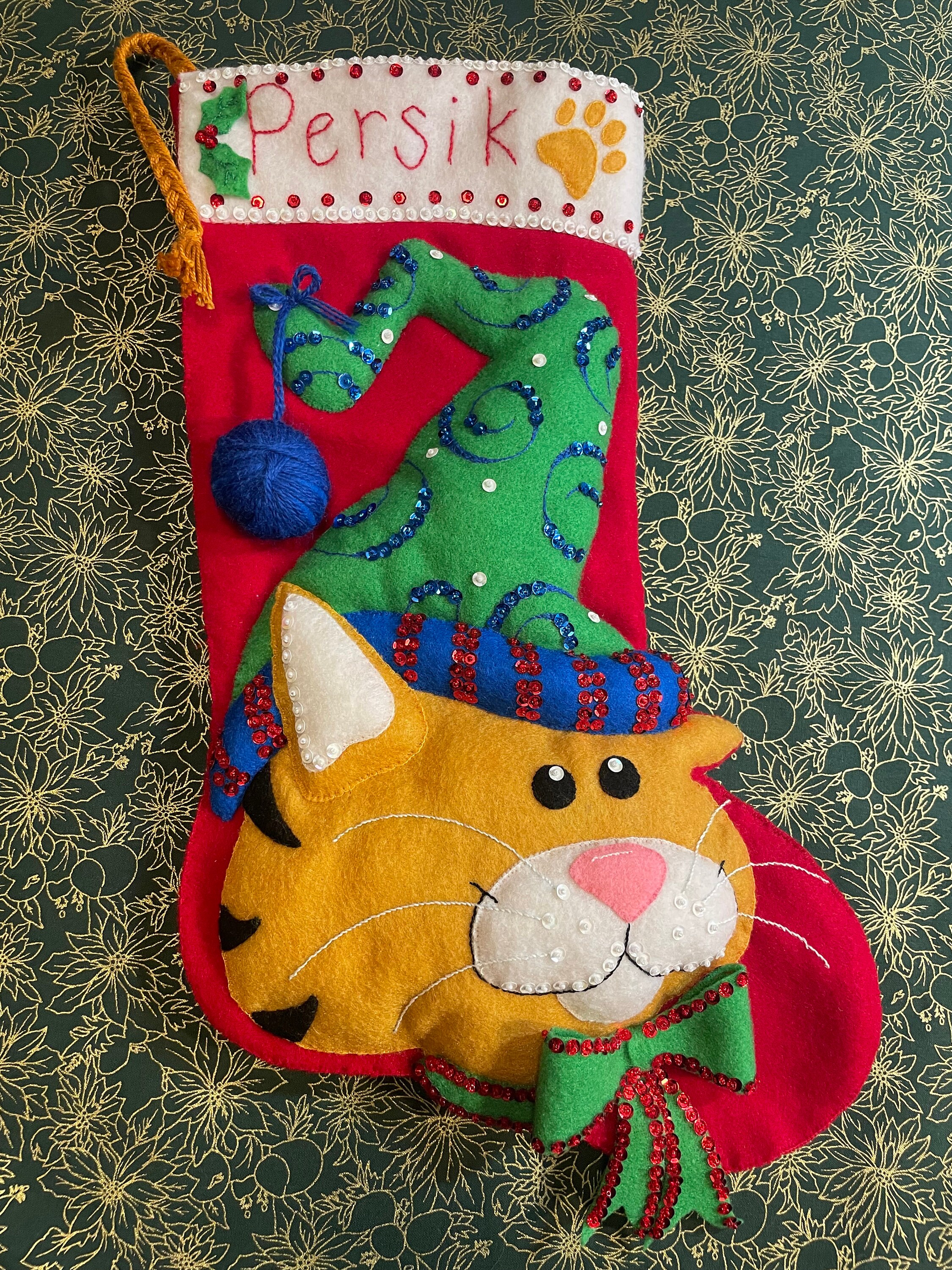 Holiday Bucilla Needlepoint Stocking Kit, CHRISTMAS  KITTY,Cat,Wreath,60714,18