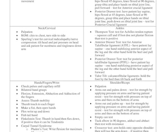 Family Nurse Practitioner Student Musculoskeletal Assessment Pocket Sheet