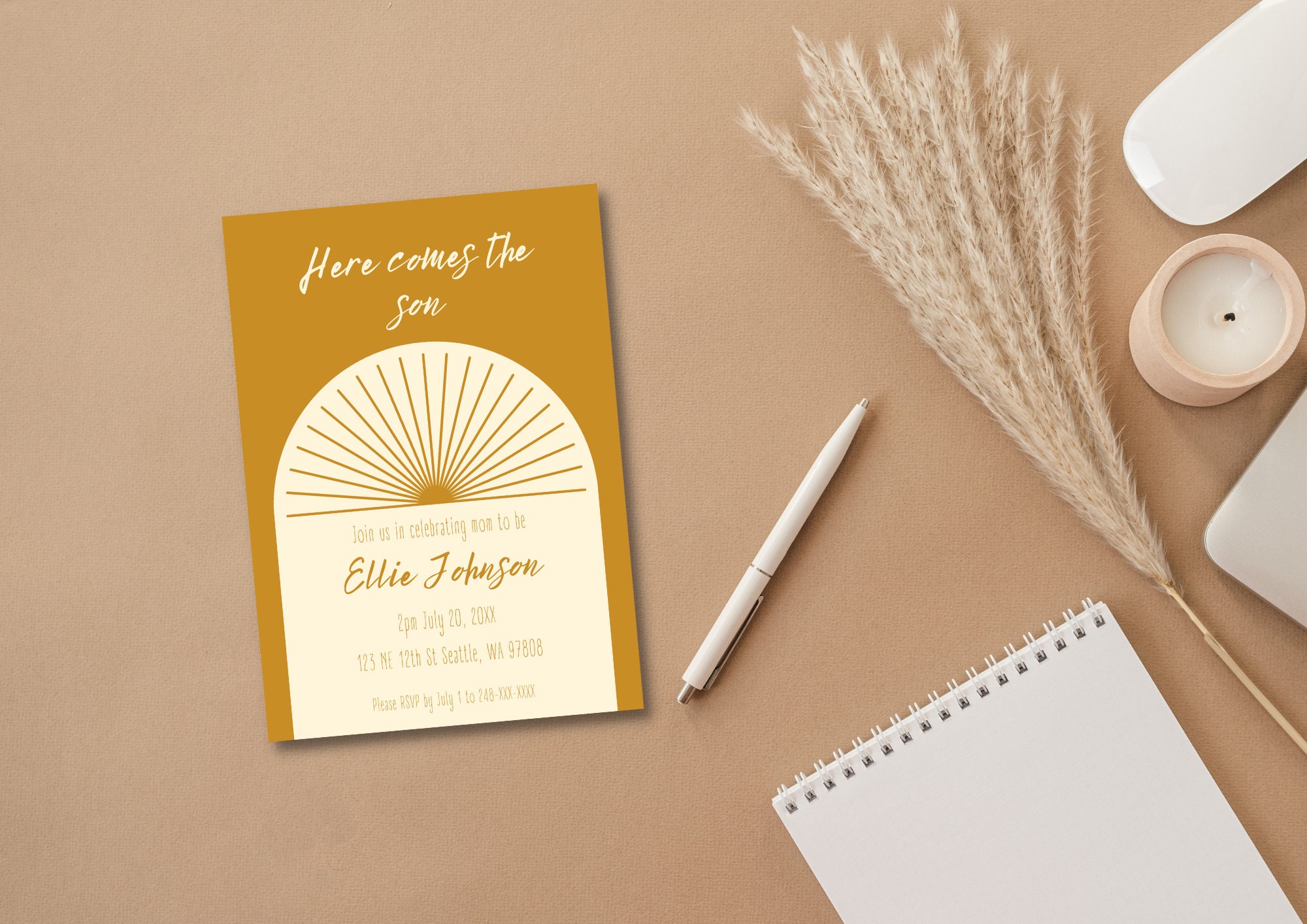 Here comes the son baby shower invitation template