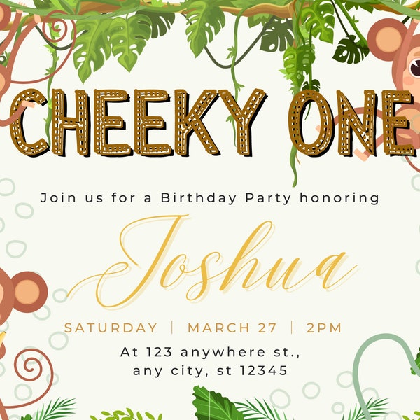 1st Birthday boy invite - cheeky monkey invite