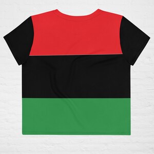 Crop top, red, black, and green color block