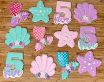 Mermaid Birthday Cookies / Decorated Sugar Cookies / Royal Icing Sugar Cookies