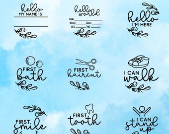 Baby Milestone SVG Bundle: Floral Birth Stats, Hello World (Digital Download)