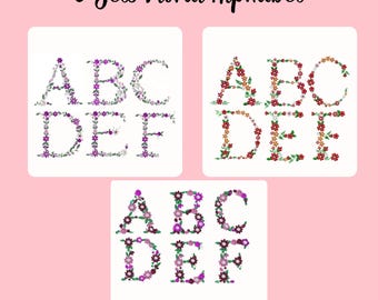 Floral Alphabet Machine Embroidery Design: 3 Sets of A-Z (Digital Download)