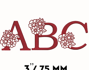 May include: Embroidered red letters A, B, and C, decorated with floral motifs. The letters are 7.6 cm tall, with the measurement also displayed in millimeters.
