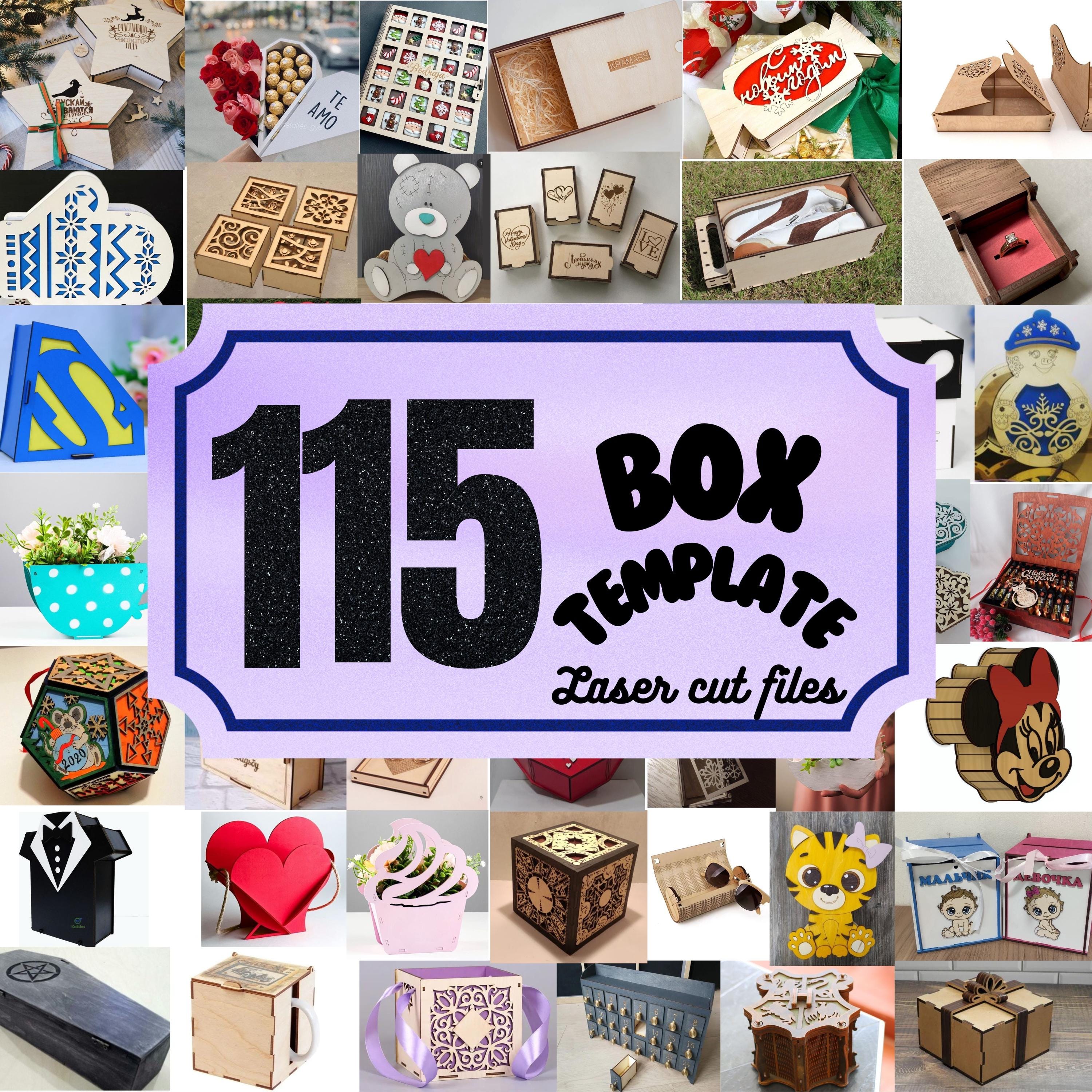 115 Geschenkbox Laser Cut SVG-Dateien, Vektordateien für Holz Laserschneiden, 115 Box Vorlagen, 3D-Boxen, MEGA Box Vorlage, Geschenkbox Bundle, CDR