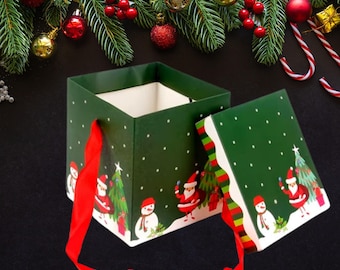 Plantilla de caja de regalo de Navidad: Caja de regalo navideña cuadrada (descarga digital)