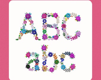 Design de bordado de alfabeto floral: monograma de flor (10 cm de altura) (download digital)