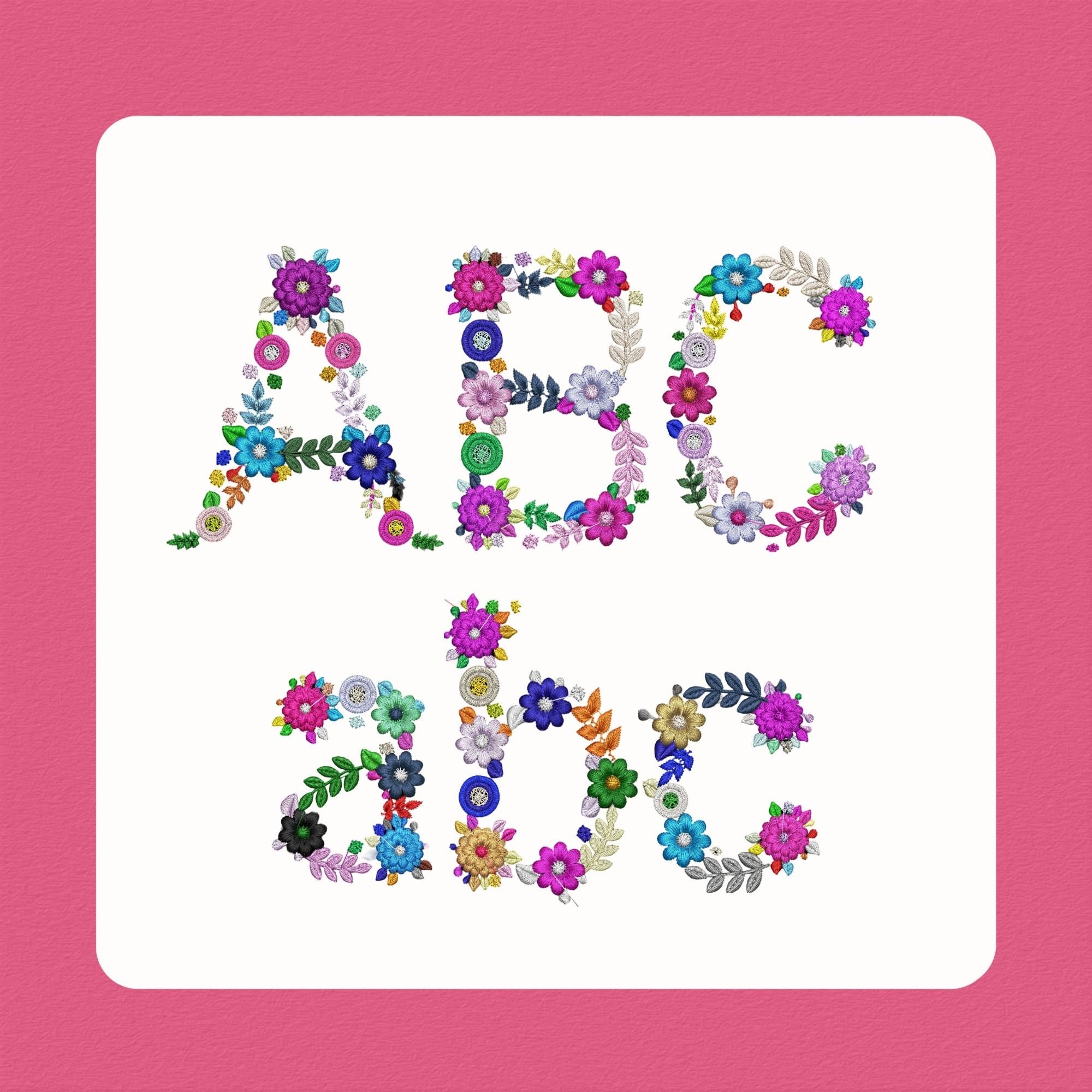 花柄アルファベット刺繍デザイン：フラワーモノグラム（高さ4インチ