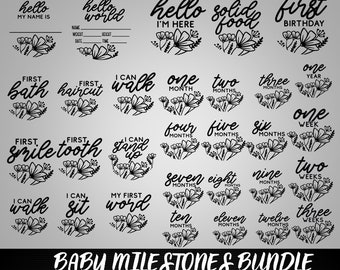 Floral Baby Milestone Rounds SVG Bundle: 30 Hand-Drawn Designs (Digital Download)