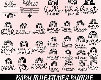 Baby Milestone Rounds SVG Bundle: Hand-Drawn Monthly Discs (Digital Download)