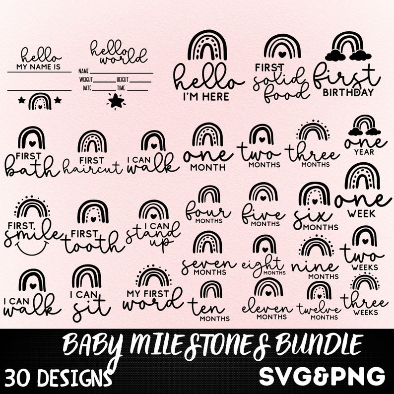 Baby Milestone Rounds SVG Bundle: Hand-drawn Monthly Discs (digital ...