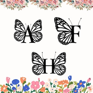 Alphabet monogramme papillon, monogramme Alphabet SVG, PNG, cadre alphabet, fichier coupé pour Cricut, lettres papillon SVG, png papillon,