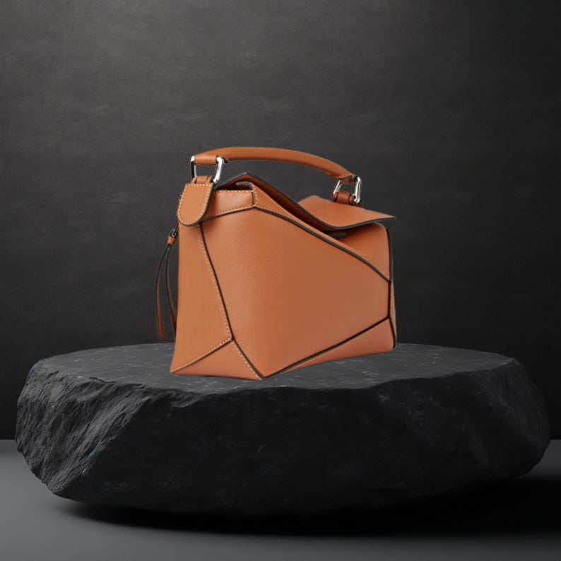 Tan Leather Geometric Puzzle Bag PDF Sewing Pattern: Minimalist ...