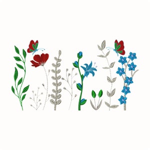 Wildflower Meadow Machine Embroidery Design, Wilflowers Machine Embroidery Design, Floral Meadow Flower Poppy Butterfly Instant Dowload