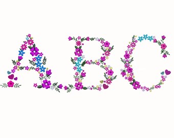 Floral Alphabet Machine Embroidery Design: 4-inch Flower Font (Digital Download)