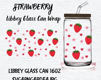 Strawberry Libbey Glass Wrap SVG: 16 oz-sjabloon (digitale download)