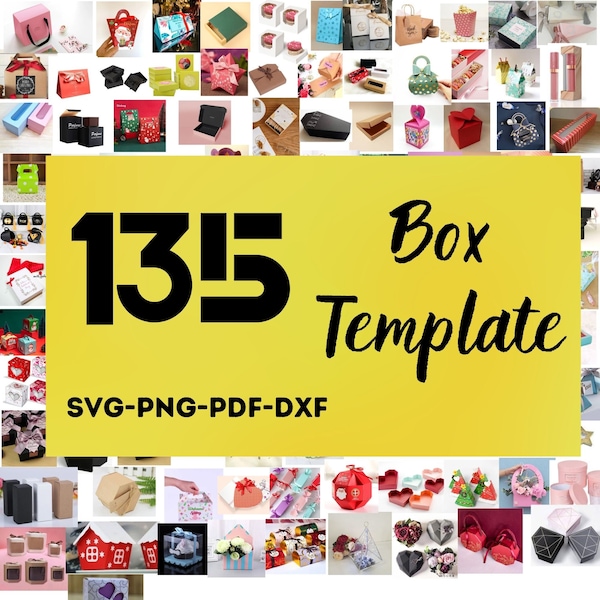 135 Box-sjablonen, Kit Boxes, MEGA BOX TEMPLATE, Part Box, 3D Boxes, Gift Box, Digital Paper Sequin, Noel Box Svg, Valentijnsdag Box Svg