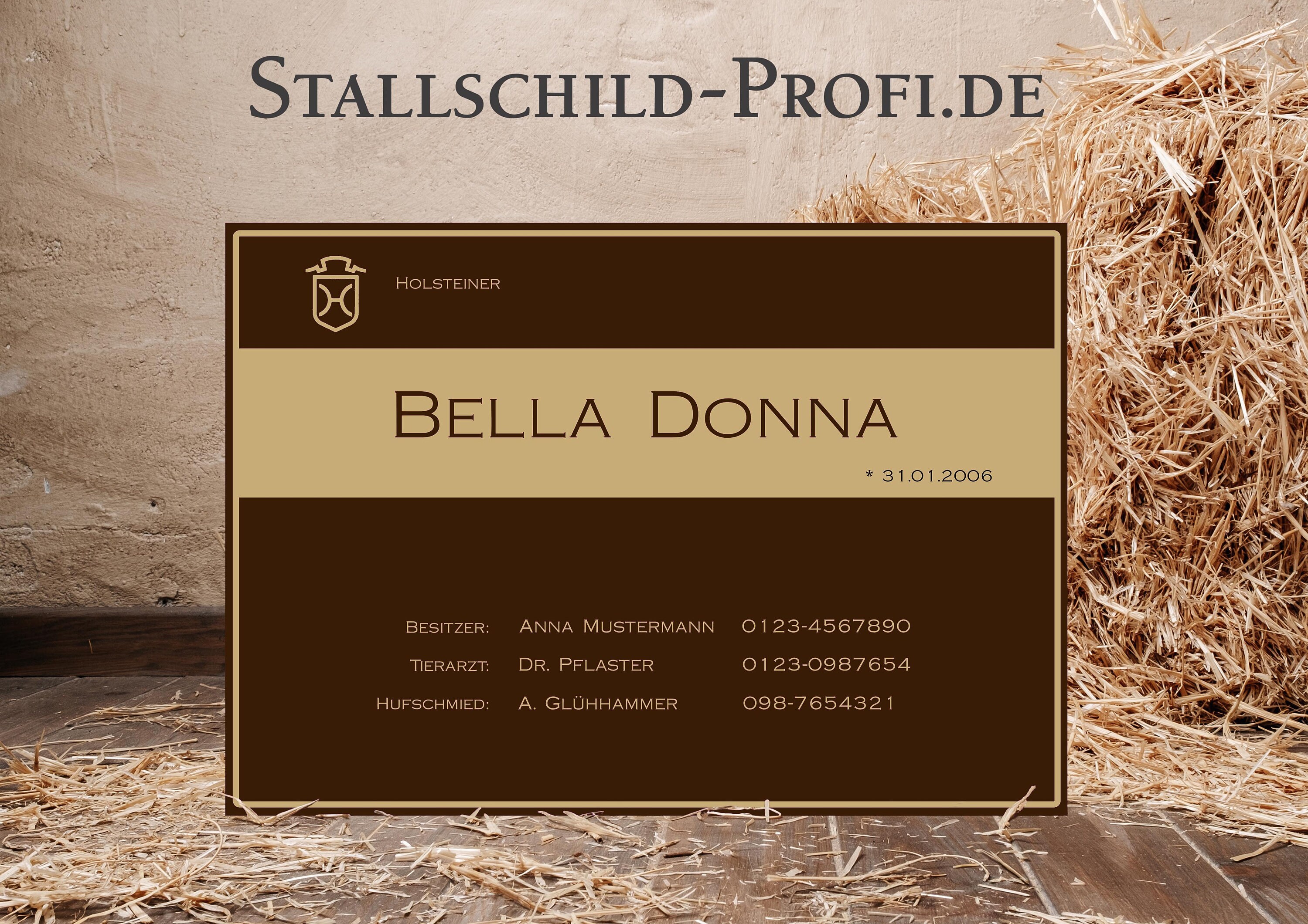 Stallschild Aluminium Textvariante 3 (3 Generationen Abstammung)