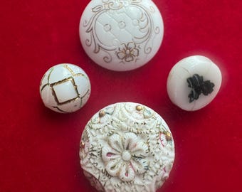 Botones de porcelana blanca pintados a mano, vidrio, surtidos, vintage, antiguos, florales