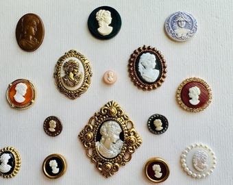 Botones camafeo vintage con perfiles de damas, surtidos antiguos, se venden por separado.
