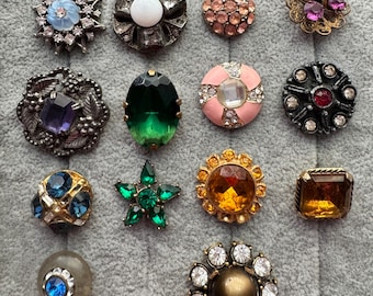 Botones de piedras preciosas vintage, color esmeralda, zafiro, brillo, pasta de diamantes de imitación, antiguos, surtidos, se venden por separado.