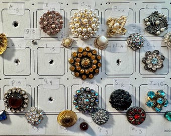 Botones de piedras preciosas, pasta de diamantes de imitación vintage brillante, surtido antiguo, se venden por separado.