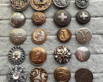 Botones con imágenes vintage: Militar, Zuni, Cruz Roja, Cupido, Ciervo