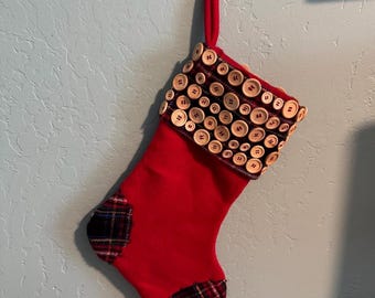 Media de botones con botones de madera Navidad Joannes Plaid Fieltro Granja