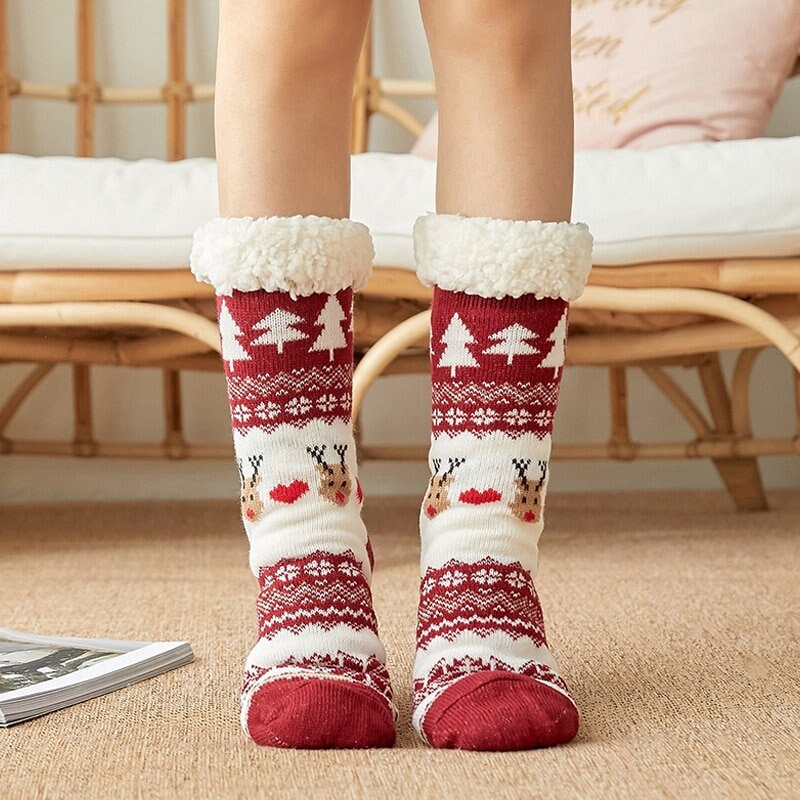 Rudolph Patterned Christmas Fluffy Socks Reindeer Xmas Slipper Socks ...