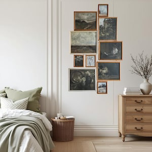 Vintage tavelväggsset: Bambu och vita ramar, eklektisk bohemisk inredning