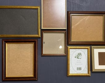 Vintage op maat gemaakte gemengde houten en gouden galerijwandset – gemengde maten tot 7