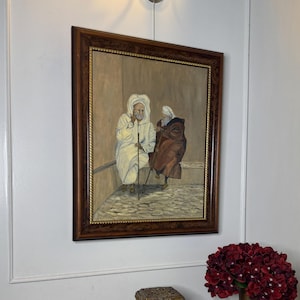 Vintage Oil Painting &#39;The Discussion&#39; by N.G. Reynolds - Framed Collectible Art